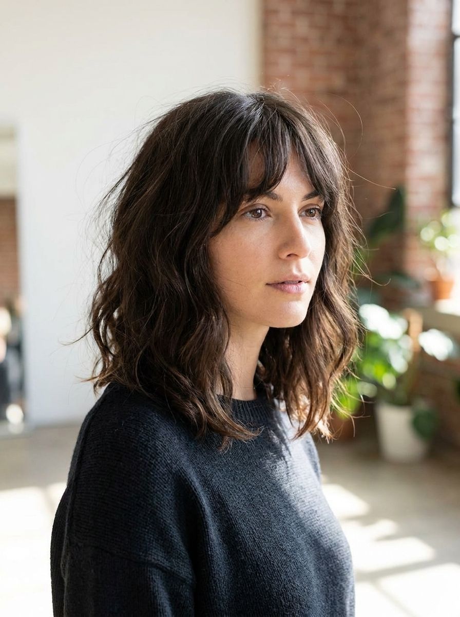 Long Bob mit Pony und sanften Wellen - Long Bob mit Pony